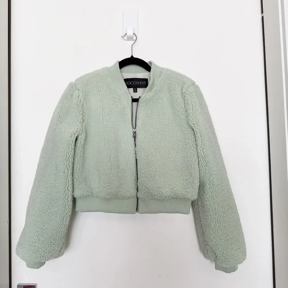 Toccin Ny Green Shearling Cropped Jacket - Picture 2 of 5